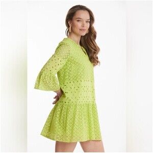 Tyler Böe Isla Eyelet Tunic Dress Women's Large Wild Lime Chartreuse Green Cotto